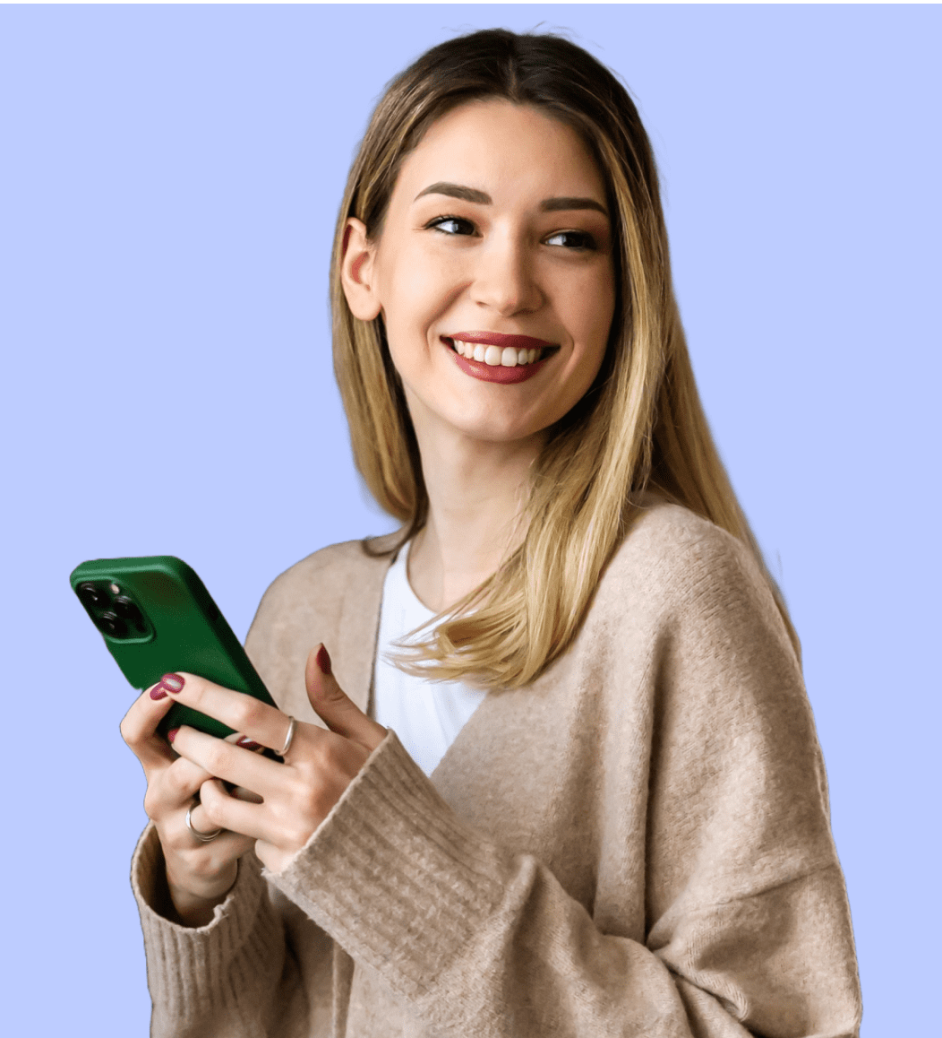 A lady is very excited about applying for loan online